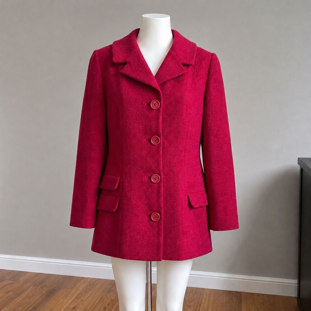 Vintage 70s Ernst Strauss L.S. Ayres Red Wool Coat Jacket Small Peacoat Flawed